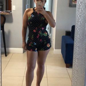 Floral black multicolor Romper